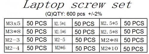 ŚRUBKI WKRĘTY DO LAPTOPA KOMPLET 600szt + pudełko